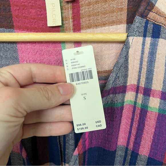 Anthropologie Pilcro NWT Plaid Deep V Blouse Preppy Boho Western Womens S - Picture 7 of 8